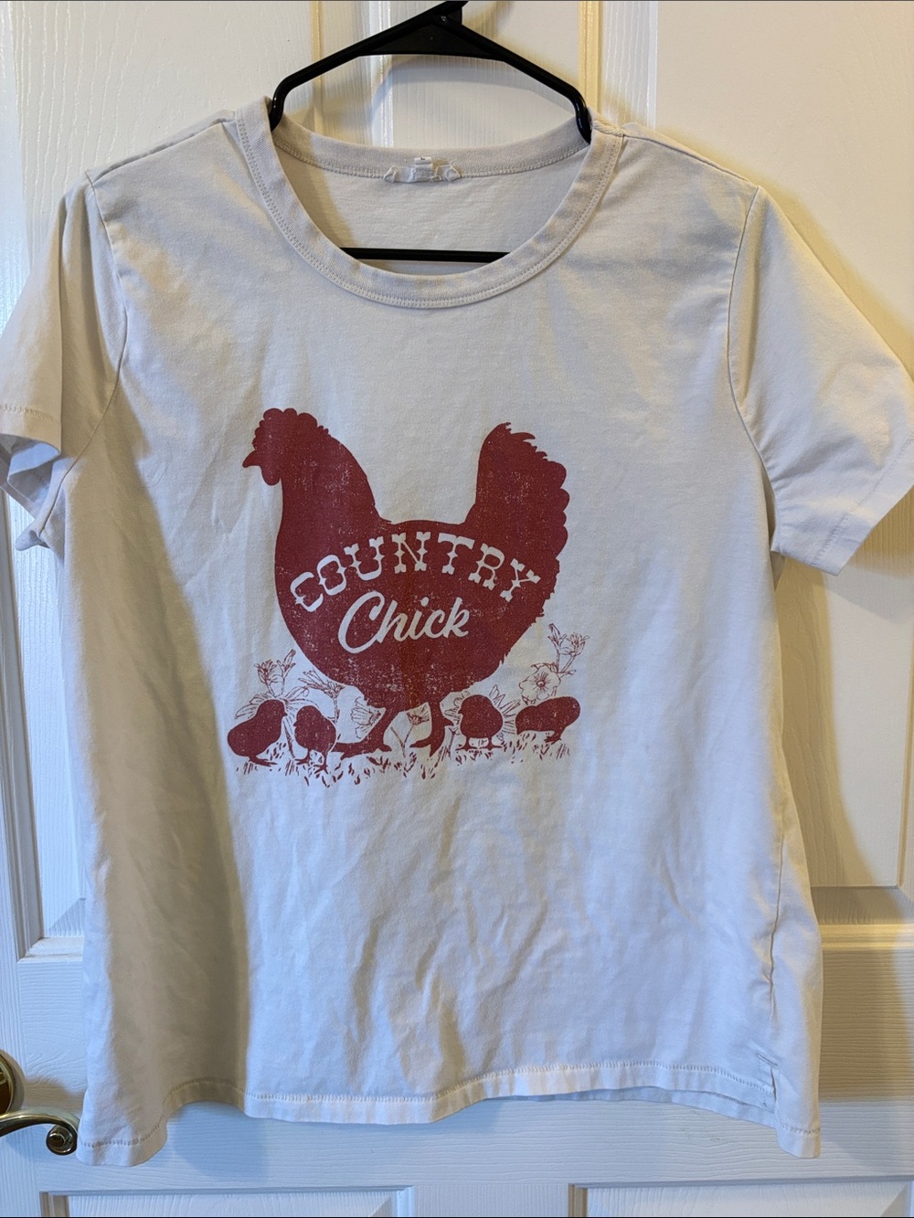 Maurices White Tee with Red Chicken Graphic